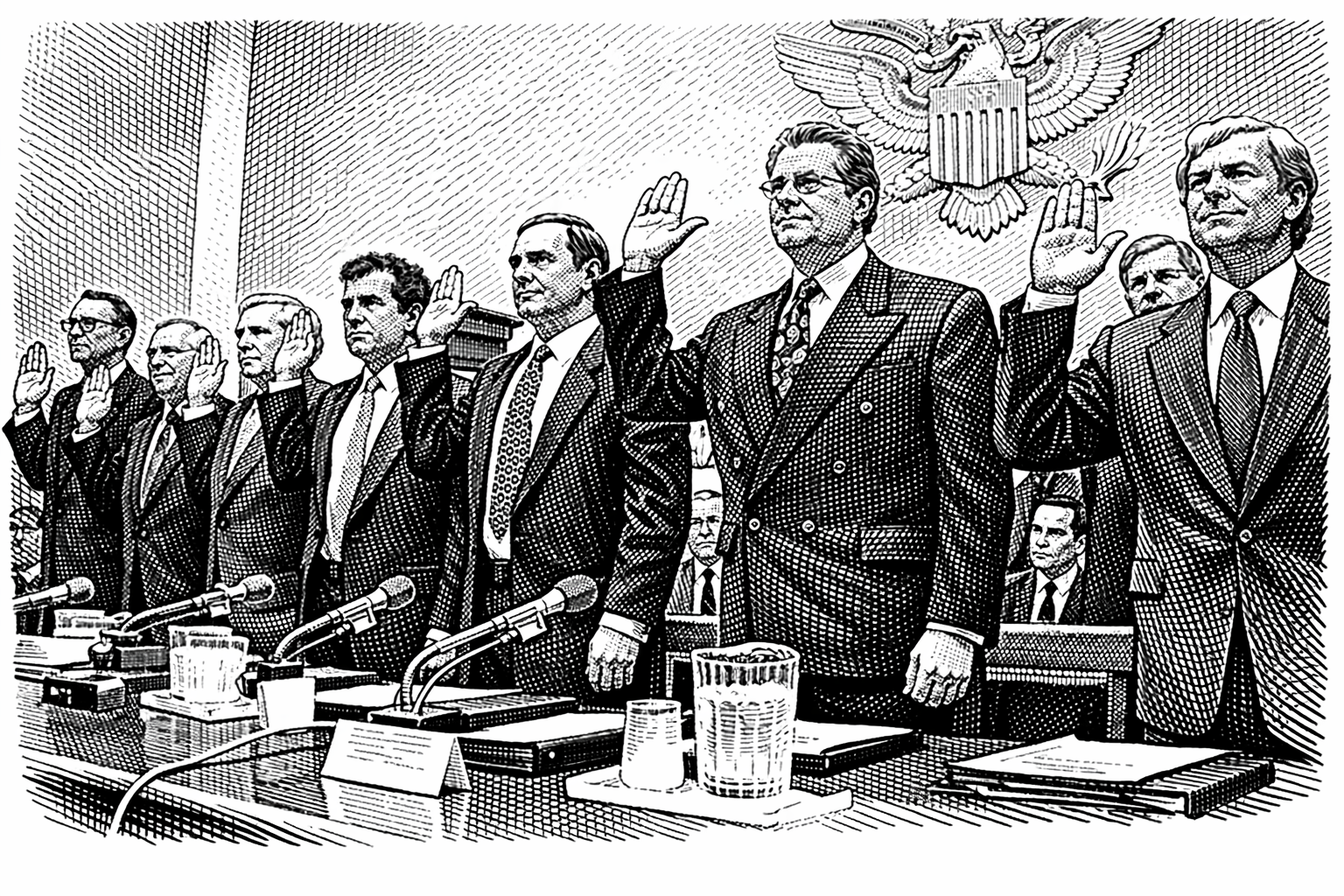 Tobacco industry executives being sworn in at congressional hearing